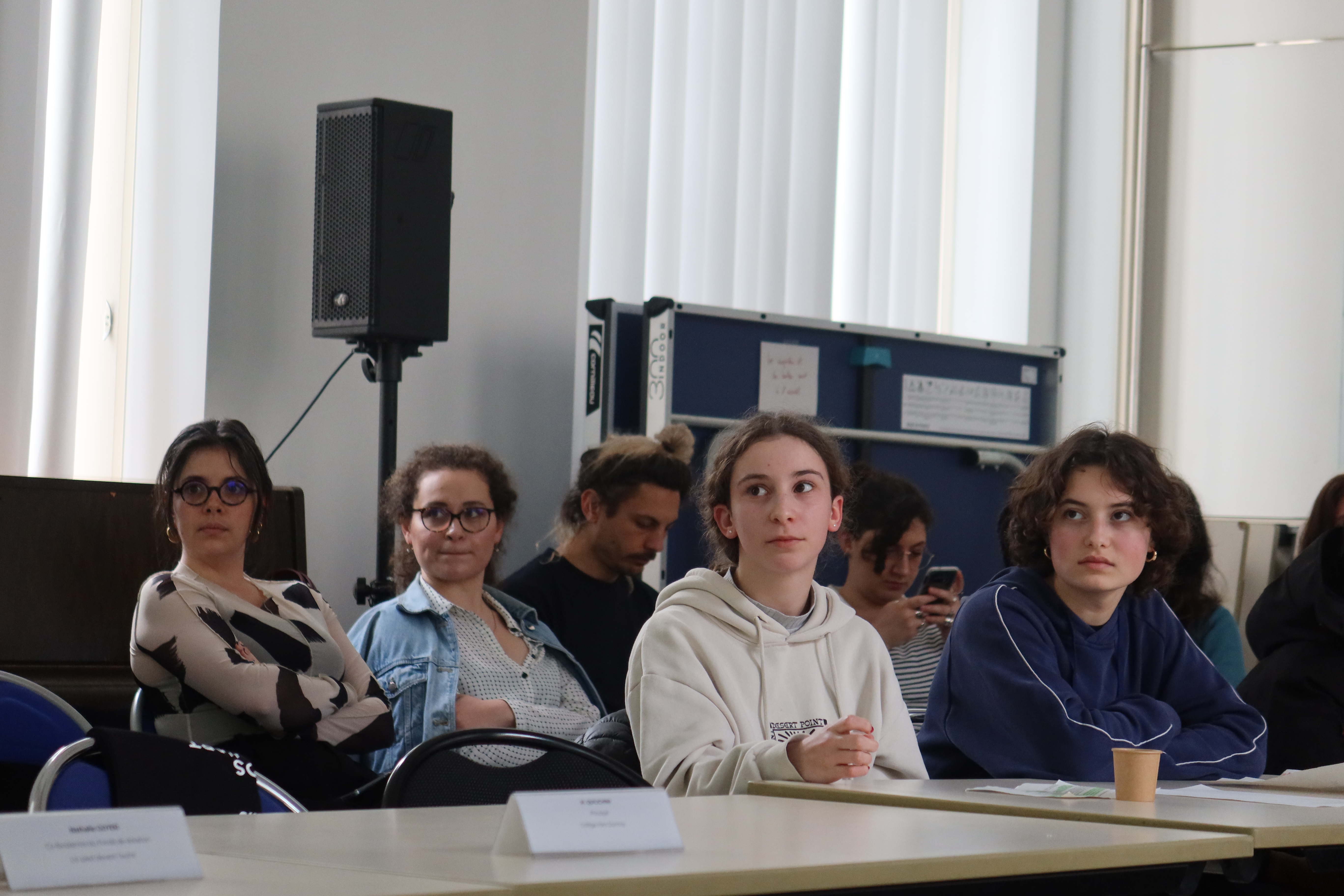 Armelle et Bertille, élèves du collège Marx Dormoy, présentent leurs œuvres